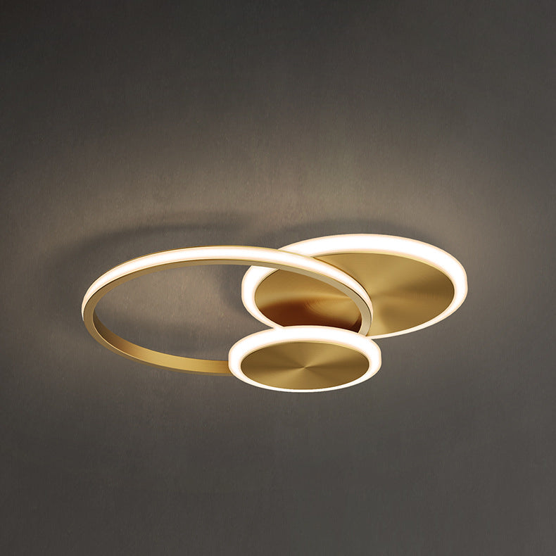 Modern Minimalist Triple Circle Copper Acrylic LED Flush Mount Light for Bedroom