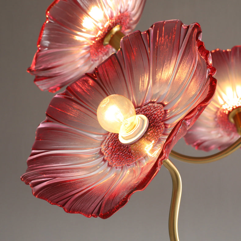 Modern Art Deco Gold Finish Chandelier with Lotus Leaf Glass Shade - 3/6 Lights for Living Room
