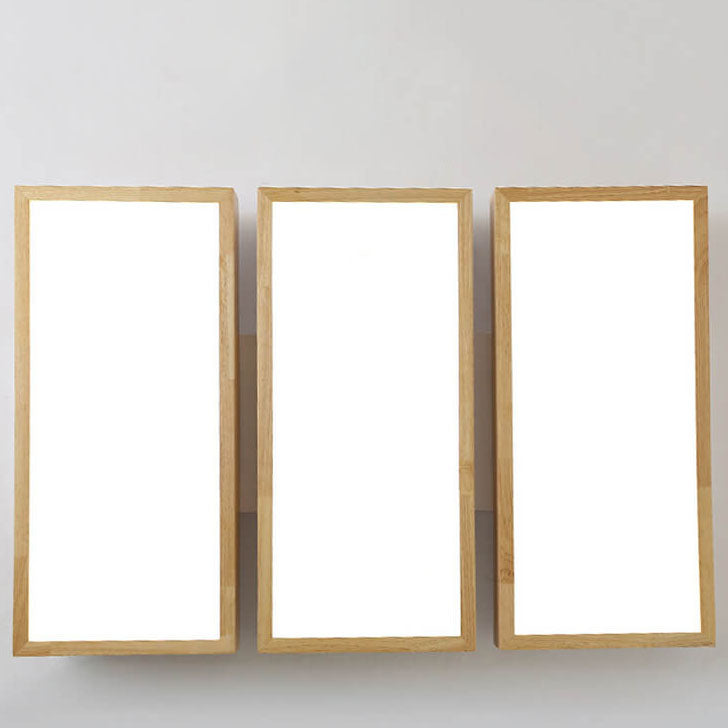 Nordic Japanese Log Wood LED Ceiling Light - Rectangular Flush Mount
