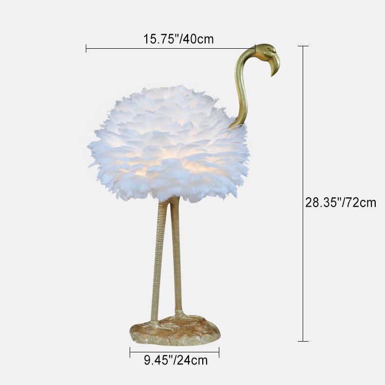 Contemporary Nordic Goose Feather Metal Flamingo Ball 1-Light Table Lamp for Bedside, Modern Accent Lighting, Decorative Bedroom Lamp, Unique Home Decor, Stylish Nightstand Light, Chic Flamingo Design, Soft Ambient Glow, Artful Lighting Fixture