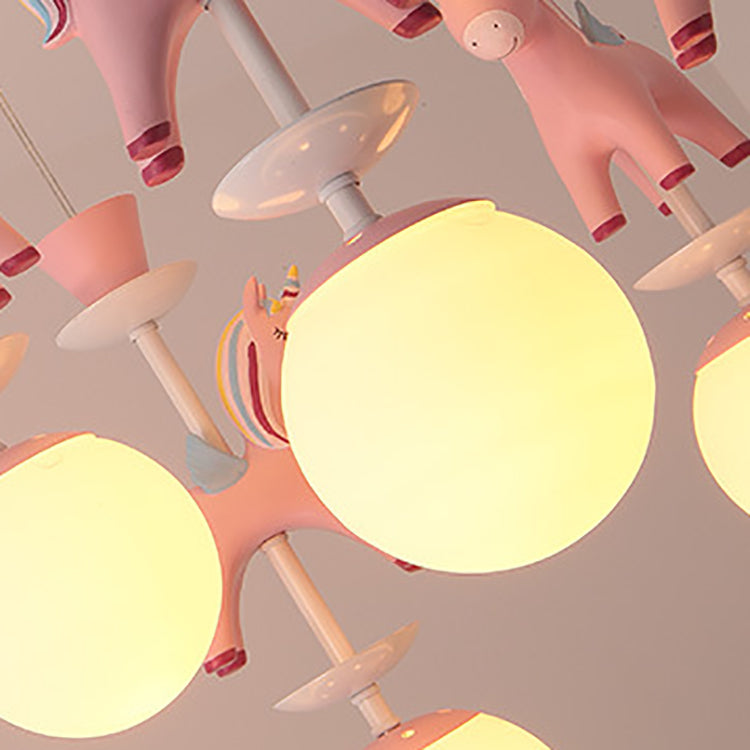 Modern Art Deco Kids Flush Mount Ceiling Light - Iron Resin Glass Round Base, 1/3/5 Light - Stylish Bedroom Lighting Fixture, Horse Theme, Vintage Inspired, Unique Decorative Light for Children's Rooms, Stylish Interior Illumination, Decorative Flush Moun