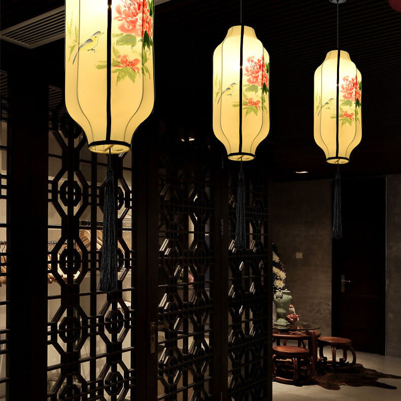 Oriental Antique Handmade Oval Lantern Pendant Light - 1-Light Fabric Fixture