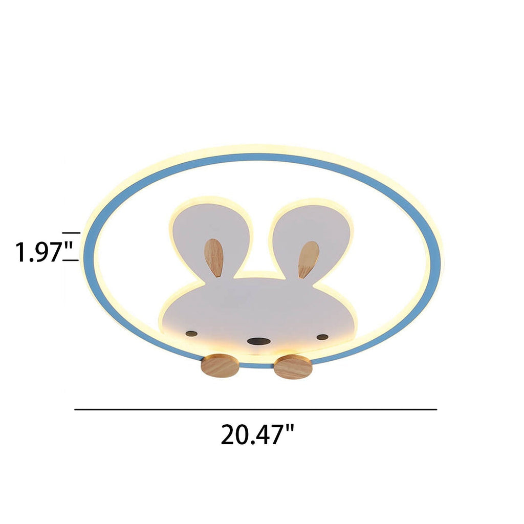 Childlike Modern Cartoon Rabbit LED Flush Mount Light Ceiling Fixture Cute Bunny Design for Kids Room Nursery Playroom Aesthetic Lighting Decor Kids Bedroom Illumination Creative Playful Home Lighting Children's Room Ceiling Light