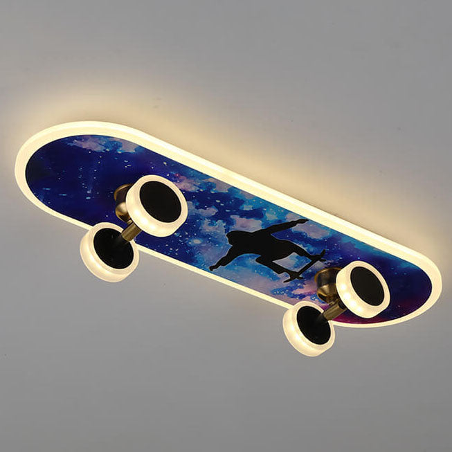 Creative Cartoon Skateboard Acrylic LED Kids Flush Mount Ceiling Light for Boys and Girls Room, Unique Cartoon Design, Bright LED Lighting, Fun Skateboard Theme, Nursery Decor, Child's Bedroom Lighting, Playroom Ceiling Fixture, Modern Light Fixture, Ener
