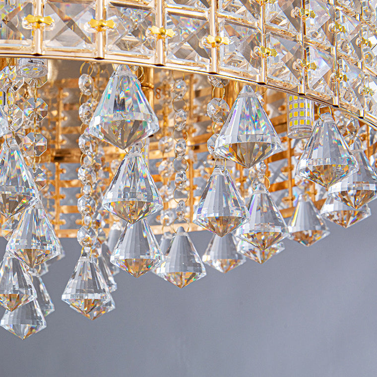 Modern Luxury Round Iron Crystal Beads Flush Mount Ceiling Light 6/9-Light Living Room Fixture