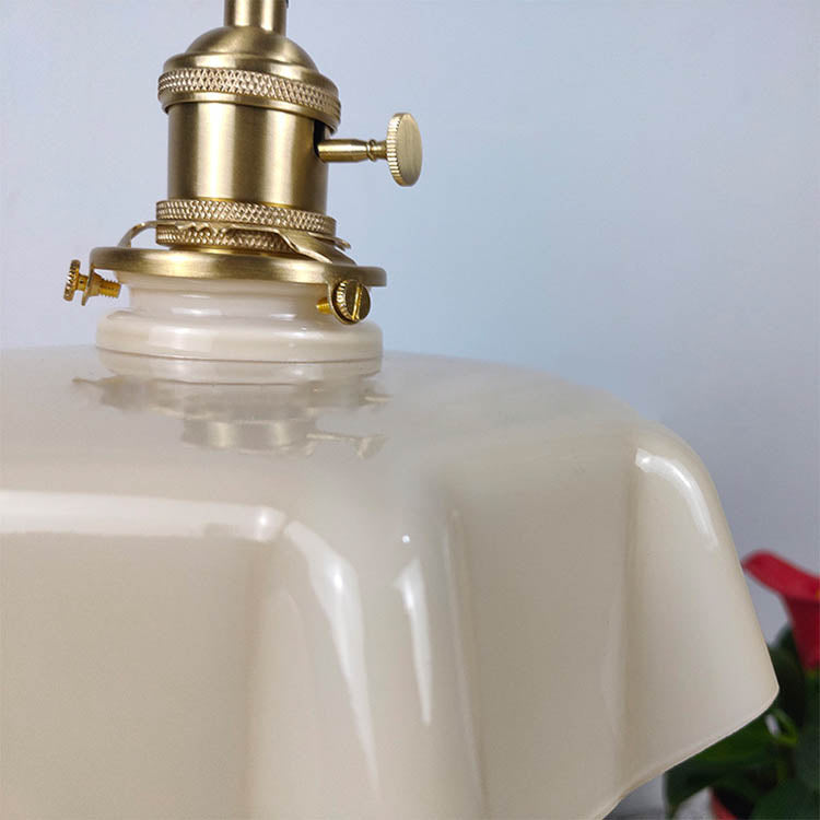 Traditional Japanese Cream Petal Glass Iron Pendant Light for Dining Room