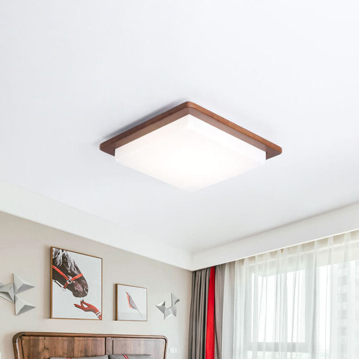 Modern Chinese Walnut Square LED Ceiling Light Fixture