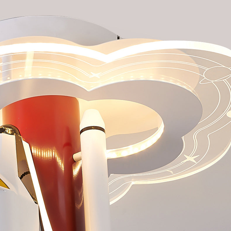 Contemporary Creative Iron Cartoon Aerospace Rocket Acrylic LED Kids Flush Mount Ceiling Light for Living Room, Playroom, Nursery, Modern Children's Lighting Fixture, Space-Themed Home Decor, Adjustable Brightness, Energy Efficient Kids Room Accessories