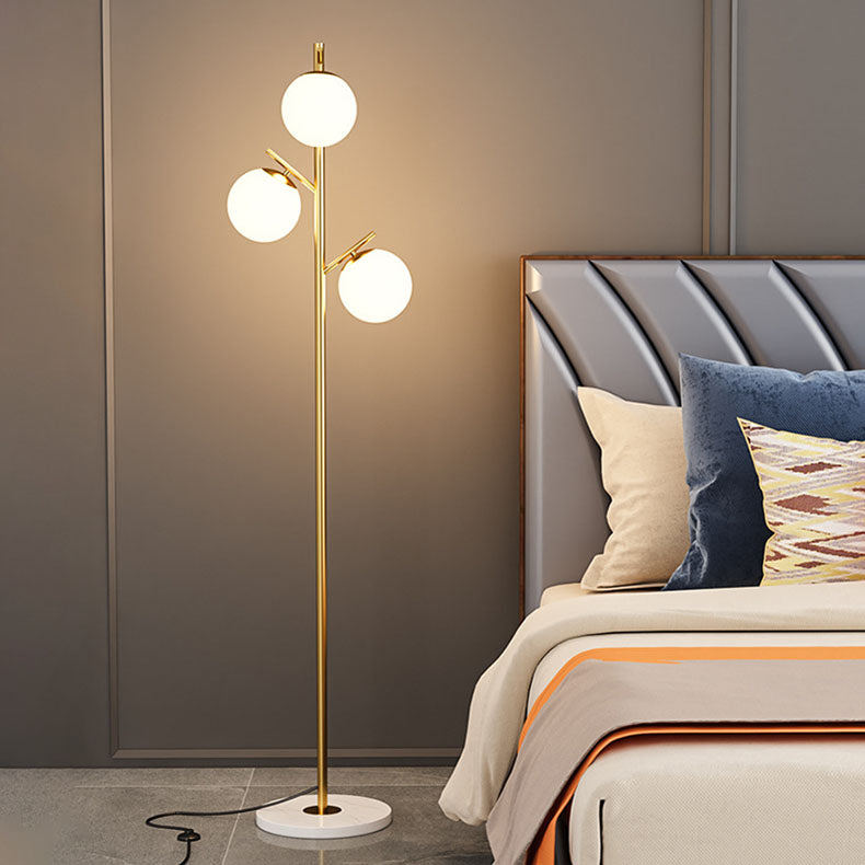 Contemporary Scandinavian Orb Pillar Floor Lamp - 3-Light Metal & Marble Glass for Living Room