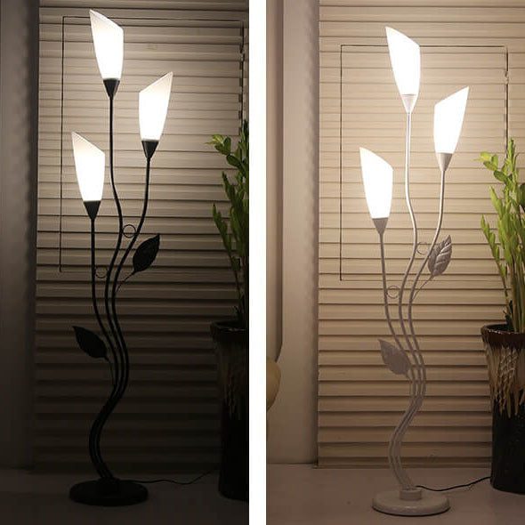 Retro Acrylic Flower Shade Iron Leaf Floor Lamp - 1-Light Standing Decor Lamp
