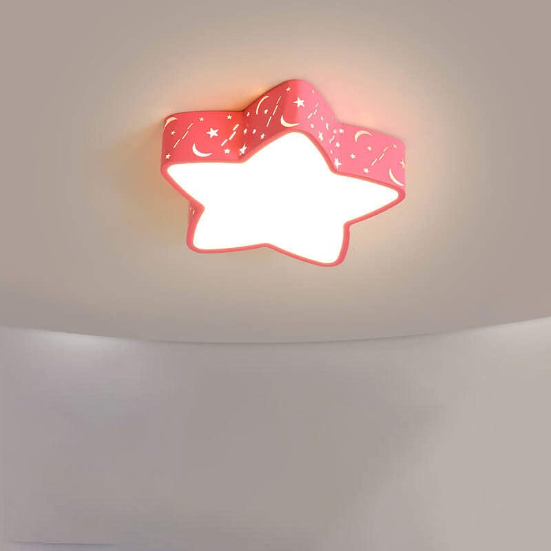 Cartoon Creative Star Shape LED Flush Mount Ceiling Light Fixture for Kids' Room, Nursery, Children’s Bedroom, Modern Ceiling Lamp, Cute Decorative Lighting, Energy-Efficient Star Pendant Light for Playroom or Baby Room