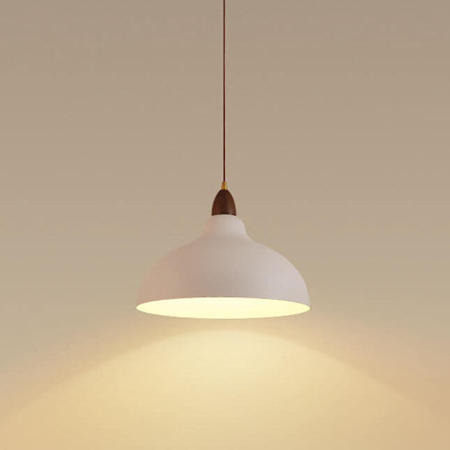 Japanese Iron Dome Solid Wood Pendant Light - 1-Light Fixture