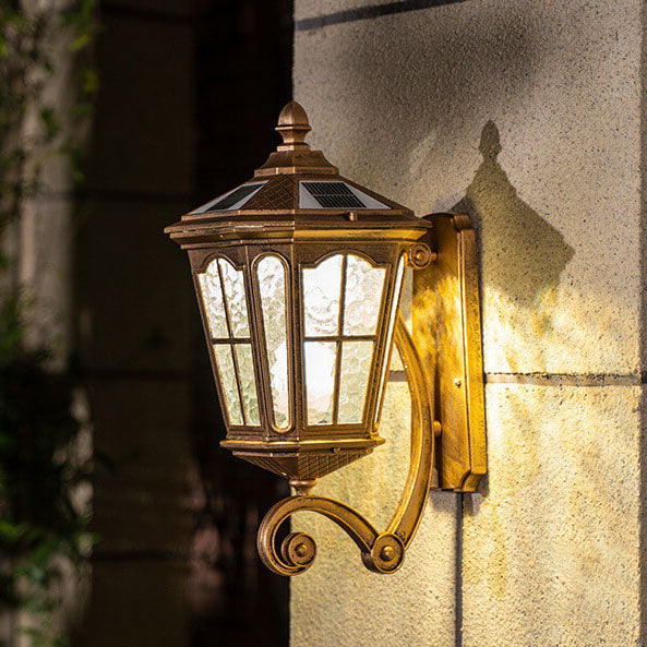 Traditional Solar Outdoor Lantern Wall Sconce - Aluminum Glass Waterproof 1-Light Patio Lamp