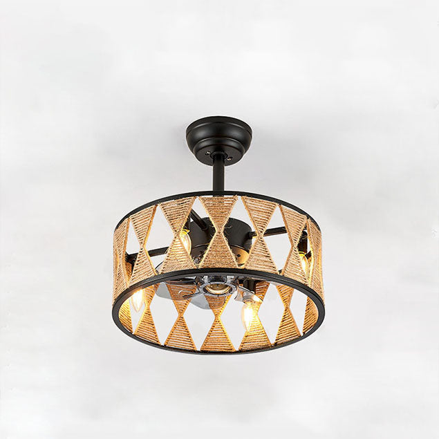 Industrial Twisted Rope Iron 4-Light Downrod Ceiling Fan Light Fixture