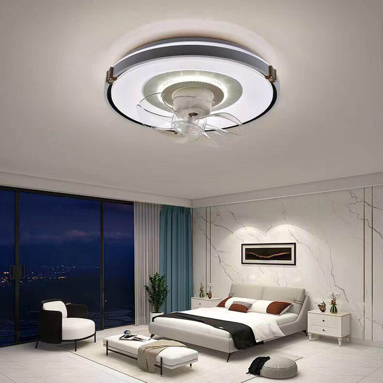 Modern Minimalist Round LED Flush Mount Ceiling Fan Light for Living Room