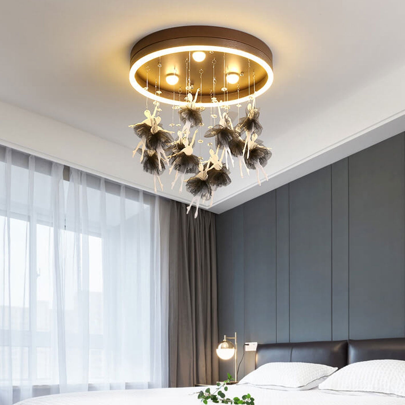 Modern Creative Cartoon Round Bird Skirt Hanging LED Flush Mount Ceiling Light Unique Kids Room Lighting Fixture Colorful Nursery Decor Fun Ceiling Lamp Stylish LED Lighting for Children’s Rooms Downlight Fixture