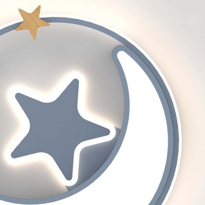 Creative Simplicity Star Moon Round LED Kids Flush Mount Ceiling Light - Cute Bedroom Lighting, Nursery Decor, Child-Friendly Ceiling Fixture, Modern Design, Energy Efficient, Easy Install, Adjustable Brightness, Soft Glow, Ideal for Kids Room, Baby Room
