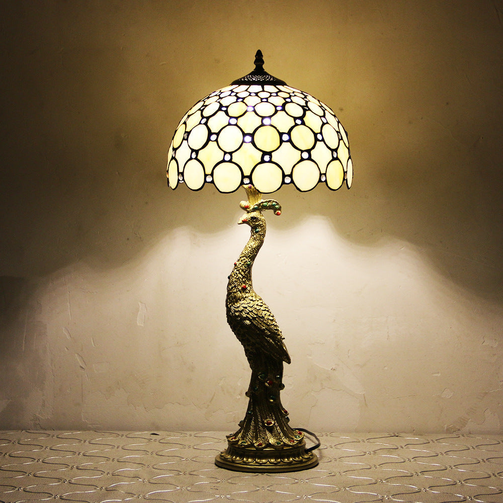 Tiffany Peacock Gem Glass Resin Table Lamp - 1-Light for Living Room & Bedroom