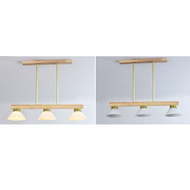 Nordic Solid Wood Cone Glass Shade 3/4 Light Island Chandelier