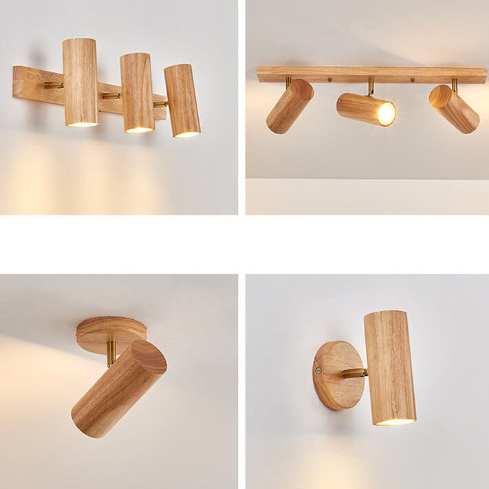 Japanese Minimalist Solid Wood Spotlight Track Ceiling Light - 1/3/4 Light Flush Mount