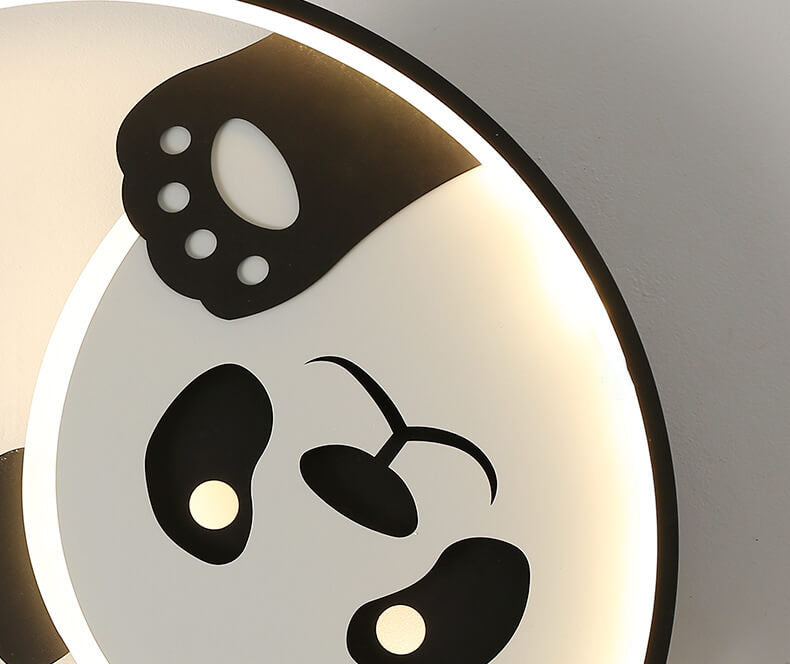 Cute Cartoon Panda Round LED Flush Mount Ceiling Light - Kids Bedroom Lighting, Nursery Decor, Adorable Animal Design, Child-Friendly Illumination, Modern Ceiling Fixture, Playroom Lighting, Eco-Friendly LED Light