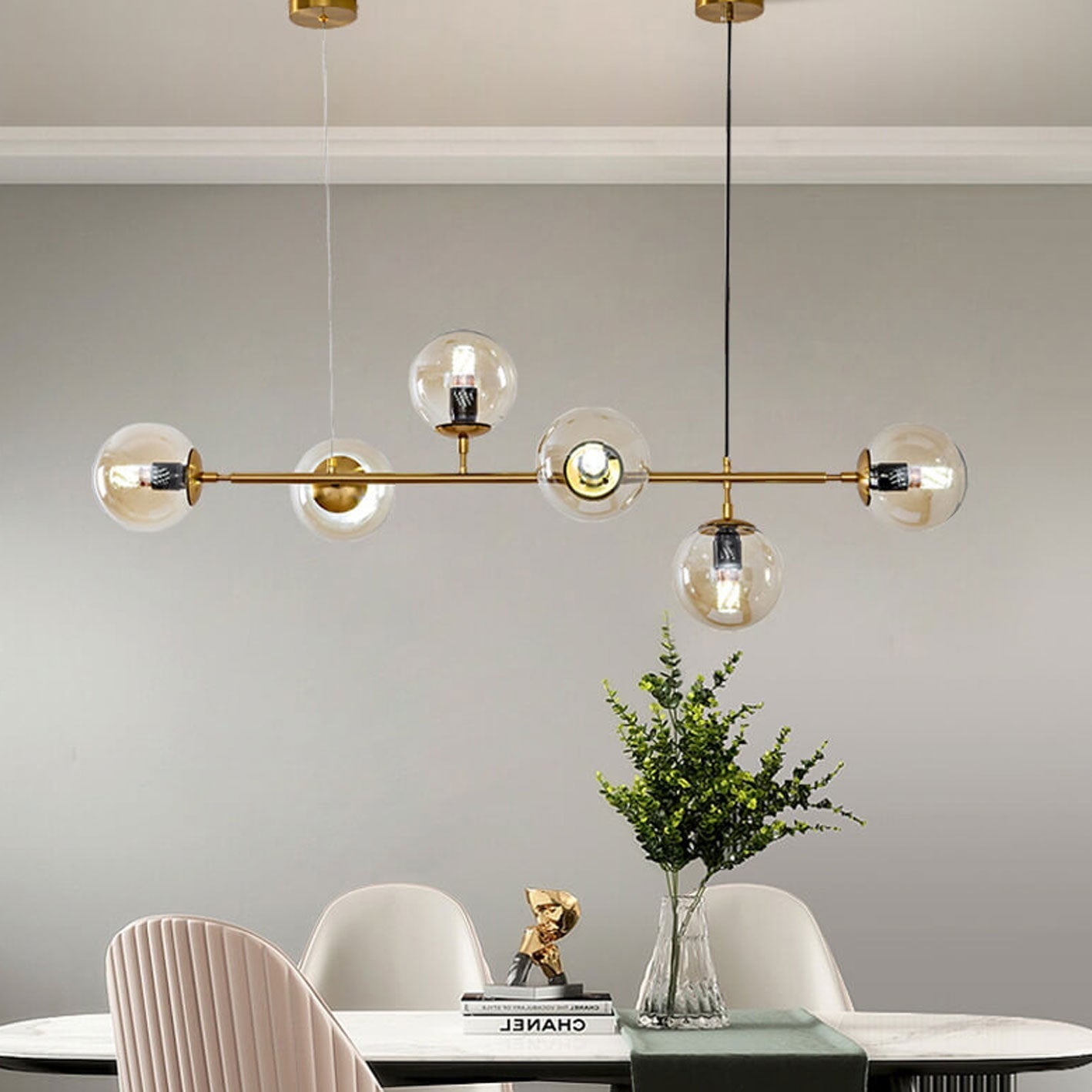 Modern Minimalist Round Globe 6-Light Chandelier - Glass Island Light Fixture