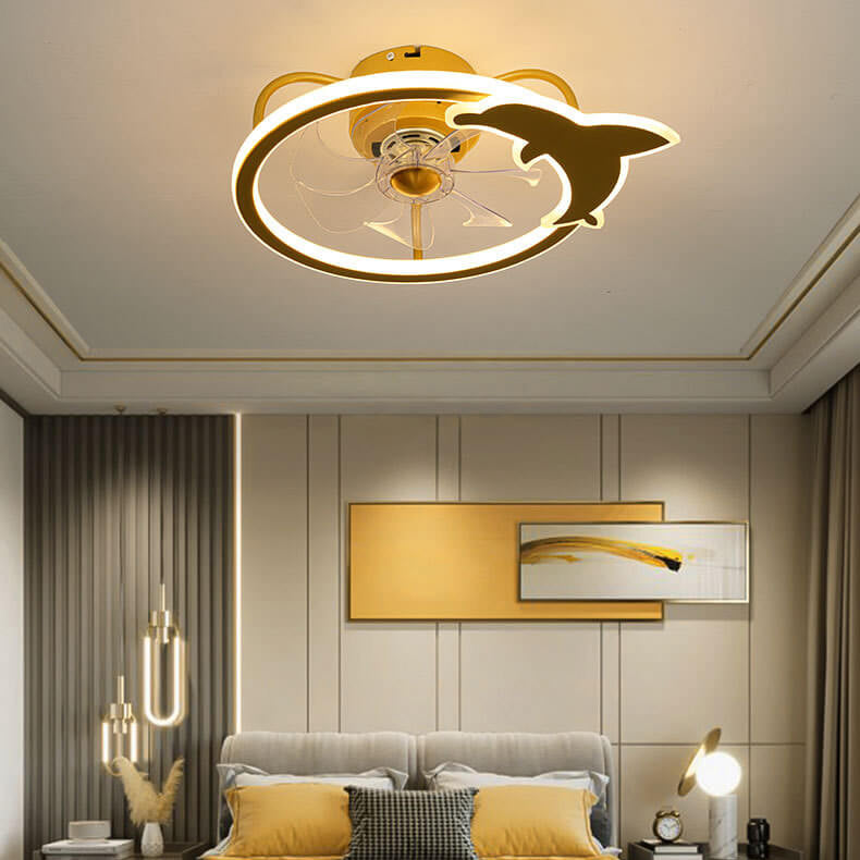 Child-Friendly Star Dolphin LED Ceiling Fan Light - Quiet Flush Mount Design