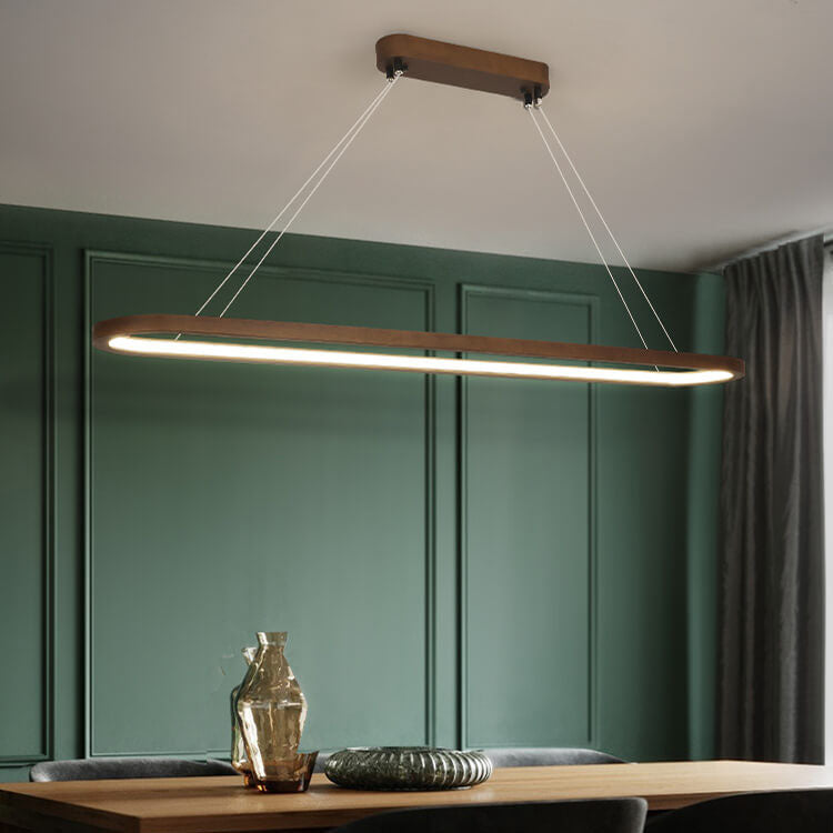 Modern Chinese Solid Wood Round Ring LED Chandelier Island Light