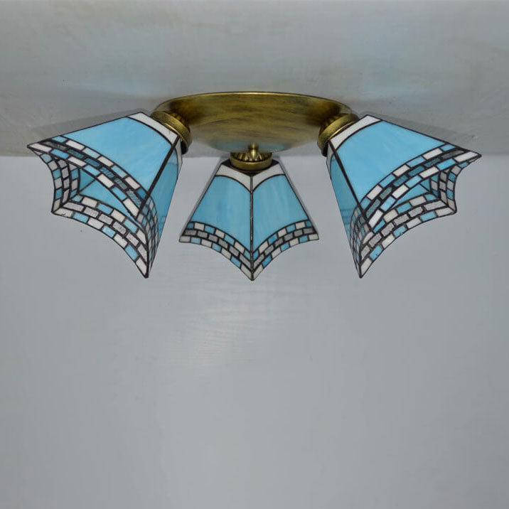 Tiffany Style Stained Glass 3-Light Semi-Flush Mount Light Fixture