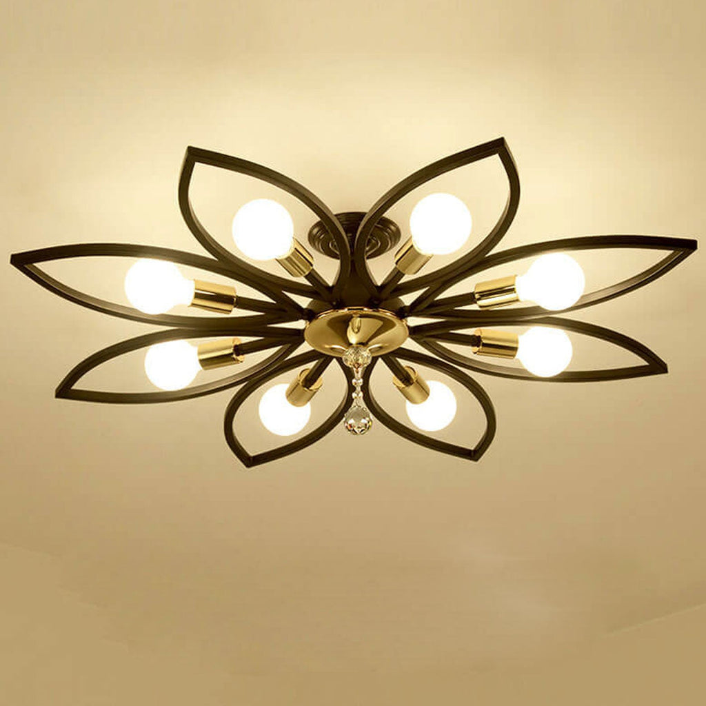 Nordic Luxury Wrought Iron Crystal Flush Mount Ceiling Light - 6/8 Light Design