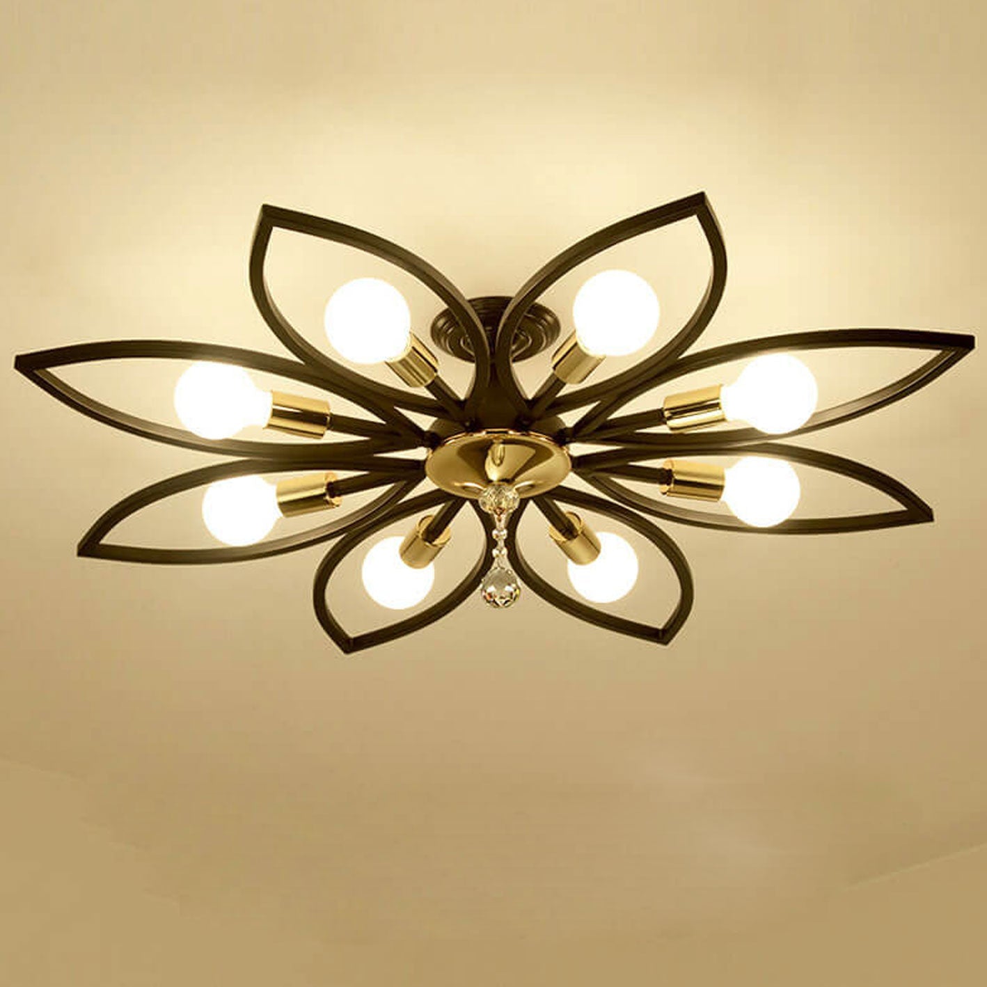 Nordic Luxury Wrought Iron Crystal Flush Mount Ceiling Light - 6/8 Light Design