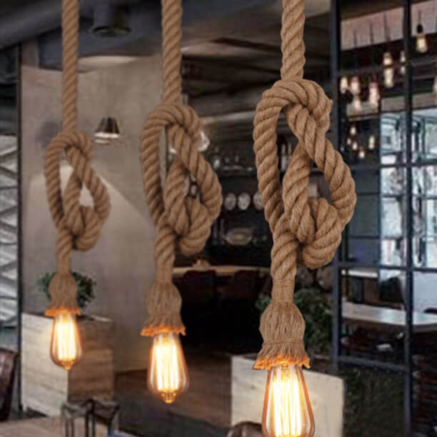 Industrial Hemp Rope Pendant Light - 1/2-Light Rustic Ceiling Fixture  

Illuminate your space with this stylish industrial hemp rope hanging pendant light. This unique 1/2-light ceiling fixture adds a rustic charm to any room, perfect for home decor enth