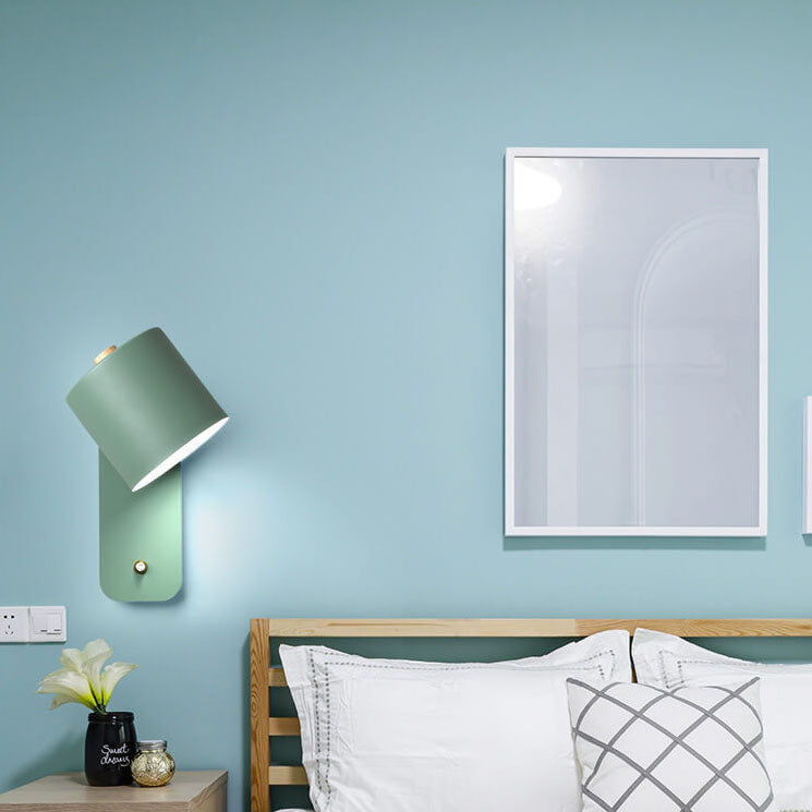 Nordic Macaron Cylinder Wall Sconce Lamp - 1-Light Rotatable Fixture for Modern Decor
