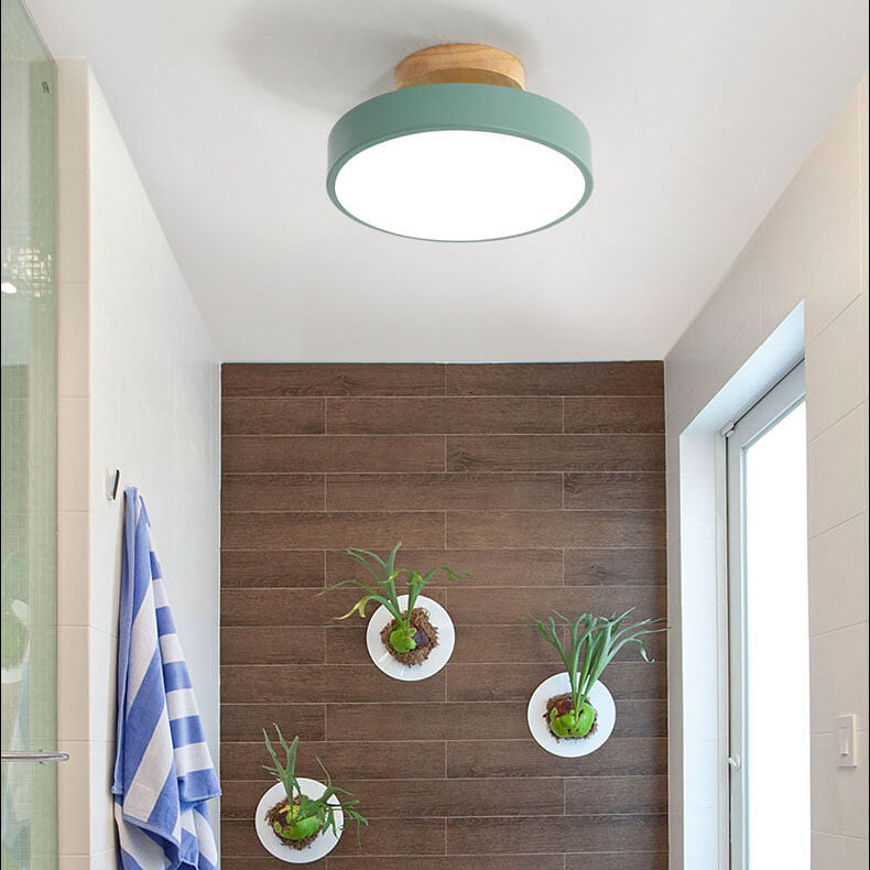 Nordic Wood Round Acrylic LED Semi-Flush Mount Ceiling Light