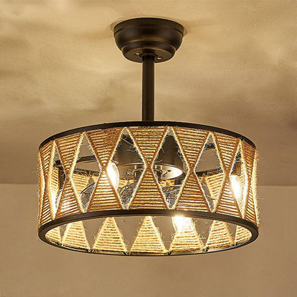 Industrial Twisted Rope Iron 4-Light Downrod Ceiling Fan Light Fixture