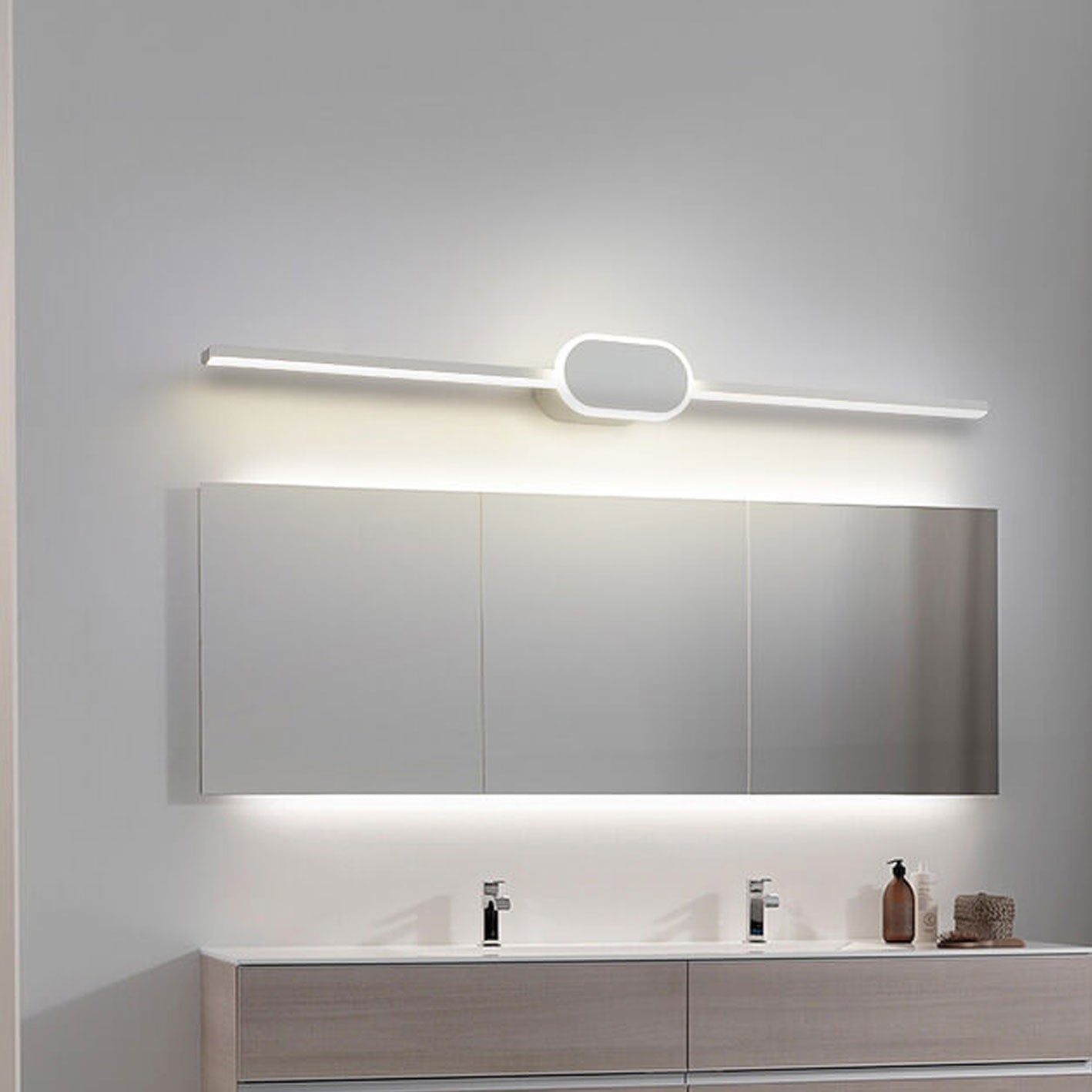 Modern Minimalist Oval Base LED Wall Sconce - Long Strip Design Vanity Light