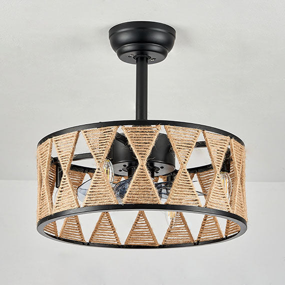 Industrial Hemp Rope Cylinder 4-Light Ceiling Fan Fixture