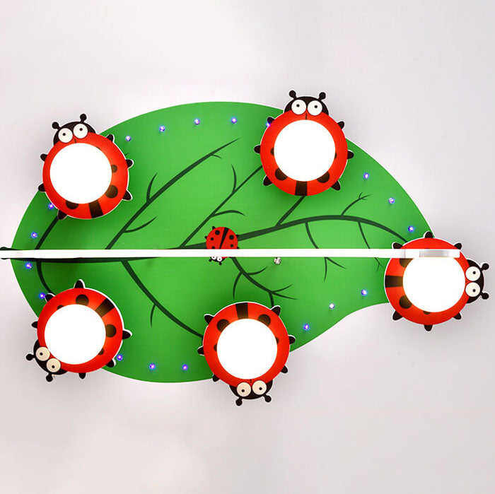 Contemporary Creative Kids Monkey Leaf Acrylic 5-Light Flush Mount Ceiling Light Bedroom Decoration Nursery Playroom Fixtures Modern Elegant Design Childrens Lighting Unique Colorful Fun Design for Kids Room Soft Illumination Ceiling Lamp