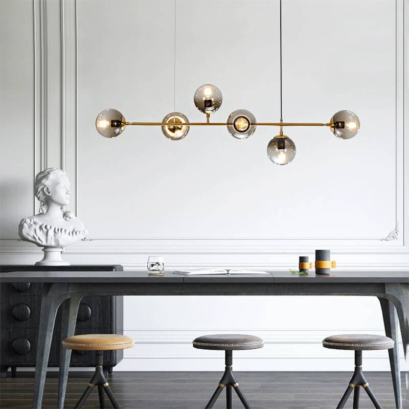 Nordic Minimalist Colorful Glass Orb 6-Light Island Chandelier