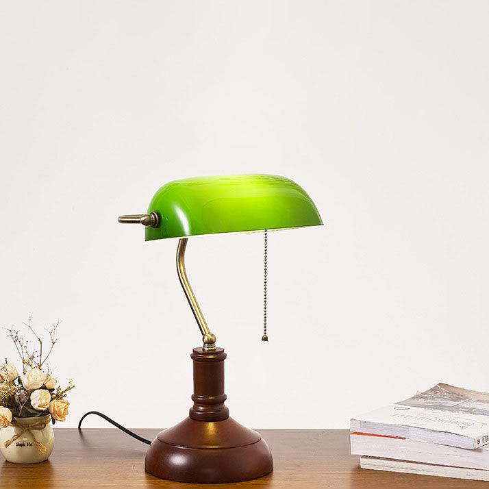 Traditional Vintage Solid Wood Glass Bank Zipper 1-Light Table Lamp