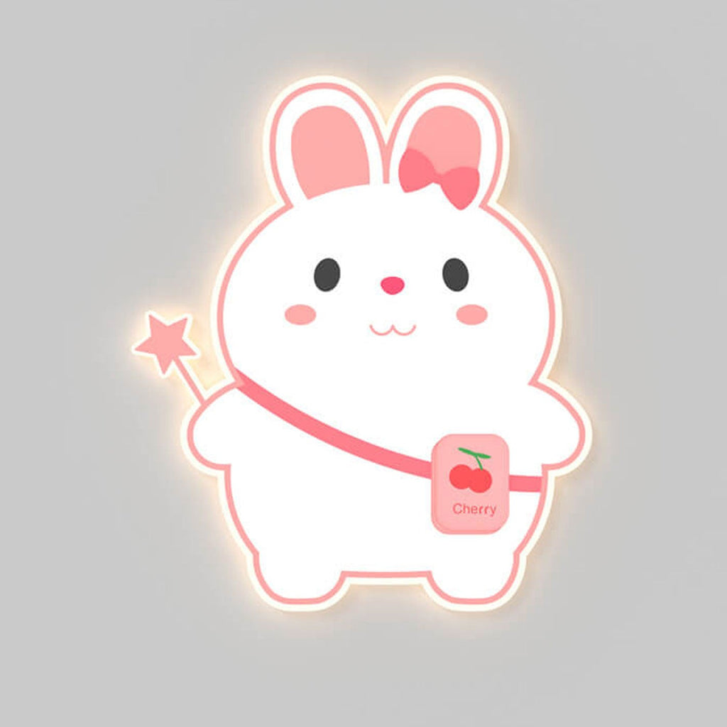 Creative Cartoon Rabbit Unicorn Kids LED Wall Sconce Lamp Night Light for Nursery Bedroom Home Decor Cute Animal Design Battery Operated Soft Glow Accent Light for Children's Room Playroom Wall Decor Gifts for Kids