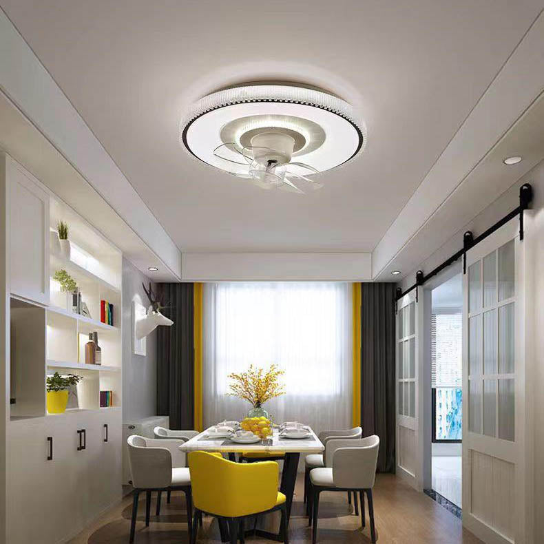 Modern Minimalist Round LED Flush Mount Ceiling Fan Light for Living Room