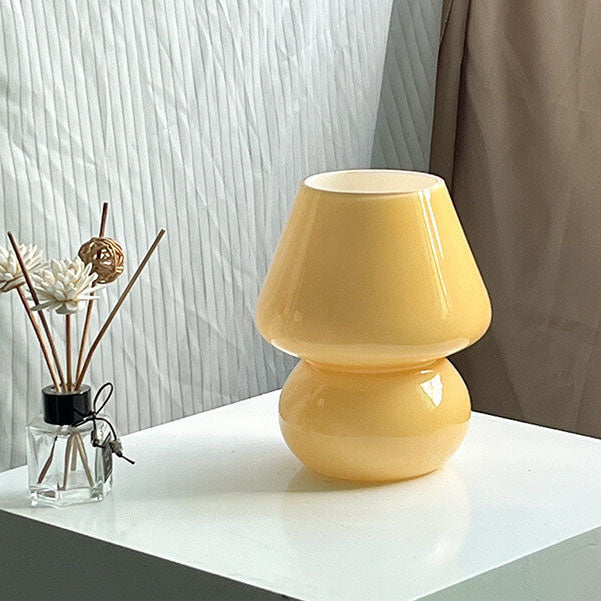 Modern Minimalist Striped Mushroom Glass 1-Light Table Lamp, Contemporary Home Decor Lamp, Stylish Nightstand Lighting, Unique Accent Light, Vintage Inspired Room Design, Eco-Friendly Design, Adjustable Brightness Table Light, Chic Office or Bedroom Illum