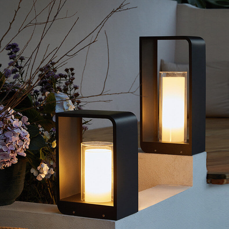 Modern Minimalist Square Frame Stainless Steel LED Landscape Light - Waterproof Acrylic Outdoor Patio Lighting
