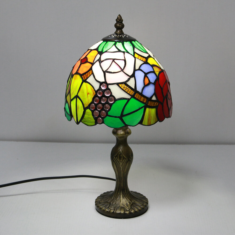 Vintage Tiffany Animal Flower Stained Glass Dome 1-Light Table Lamp