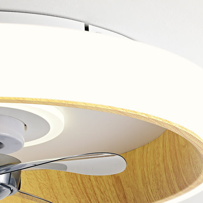 Nordic Minimalist Round Acrylic Wood Grain LED Ceiling Fan Light