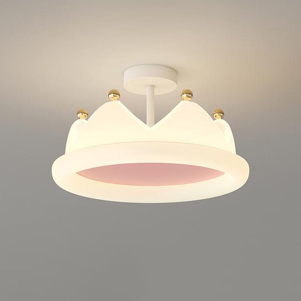 Contemporary Kids Crown Iron PE LED Semi-Flush Mount Ceiling Light Bedroom Lighting Fixture Modern Nursery Decor Creative Design Childrens Room Illumination Stylish Playroom Ceiling Lamp
