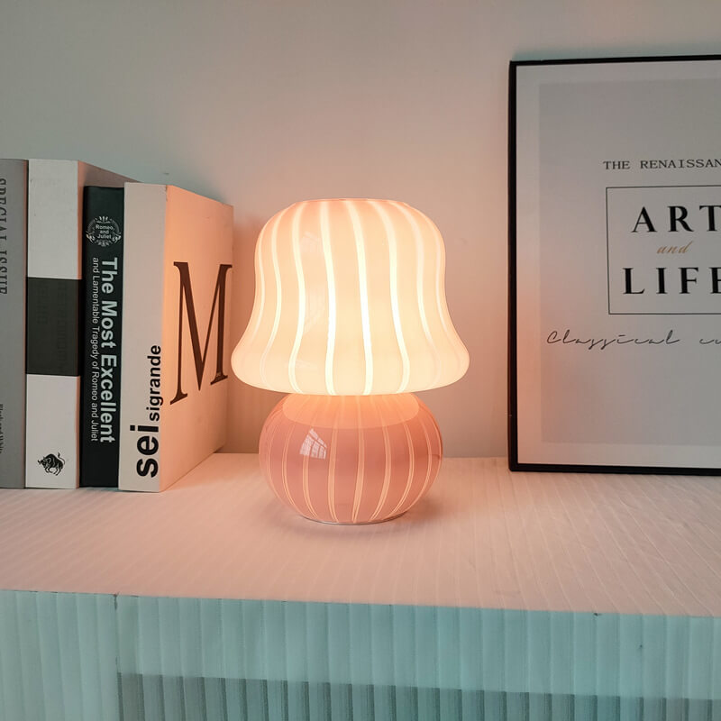 French Cream Handmade Glass Mushroom 1-Light Table Lamp, Unique Artisan Table Lamp, Vintage-Inspired Home Lighting, Decorative Glass Lamp, Soft Glow Interior Illumination, Modern Table Lamp for Living Room and Bedroom, Stylish Mushroom Design Lighting, Ar