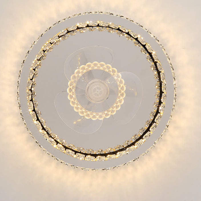 Modern Luxury Crystal Stainless Steel LED Ceiling Fan Light