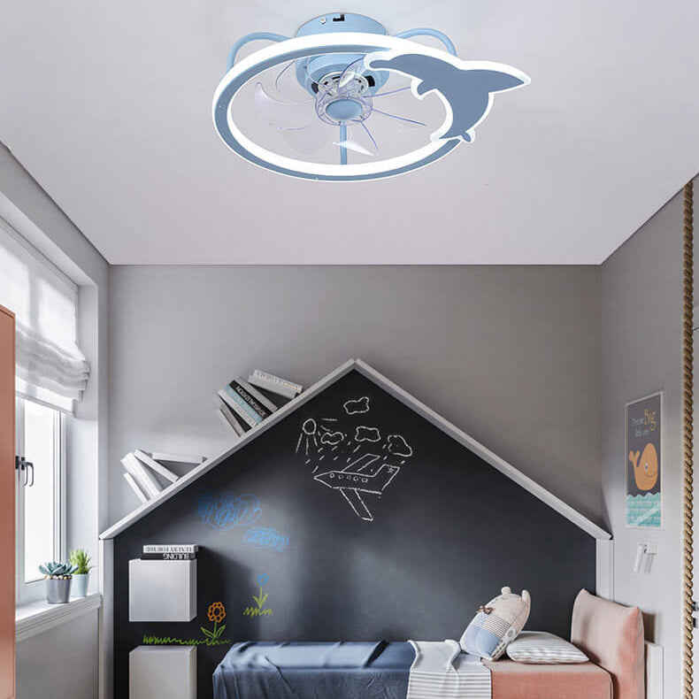 Child-Friendly Star Dolphin LED Ceiling Fan Light - Quiet Flush Mount Design